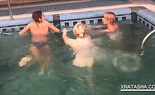 Pool lesbian fun with naked playful Natasha Shy