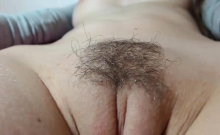 Close up toying my hairy pussy and cumming