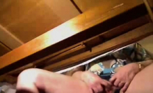 Hidden cam under desk of my mom caught her masturbating