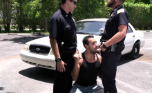 Suspect is taken and banged by gay cops against the car hood