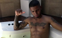 Gay latino fondles straight tattooed stud in a jacuzzi