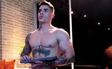 Incredible sexy twink with hard big muscles solo jerking fun