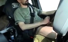 Str8 French trucker jerks his cock while driving