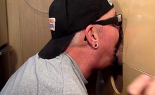 Cumloving gloryhole mature gay sucks rod